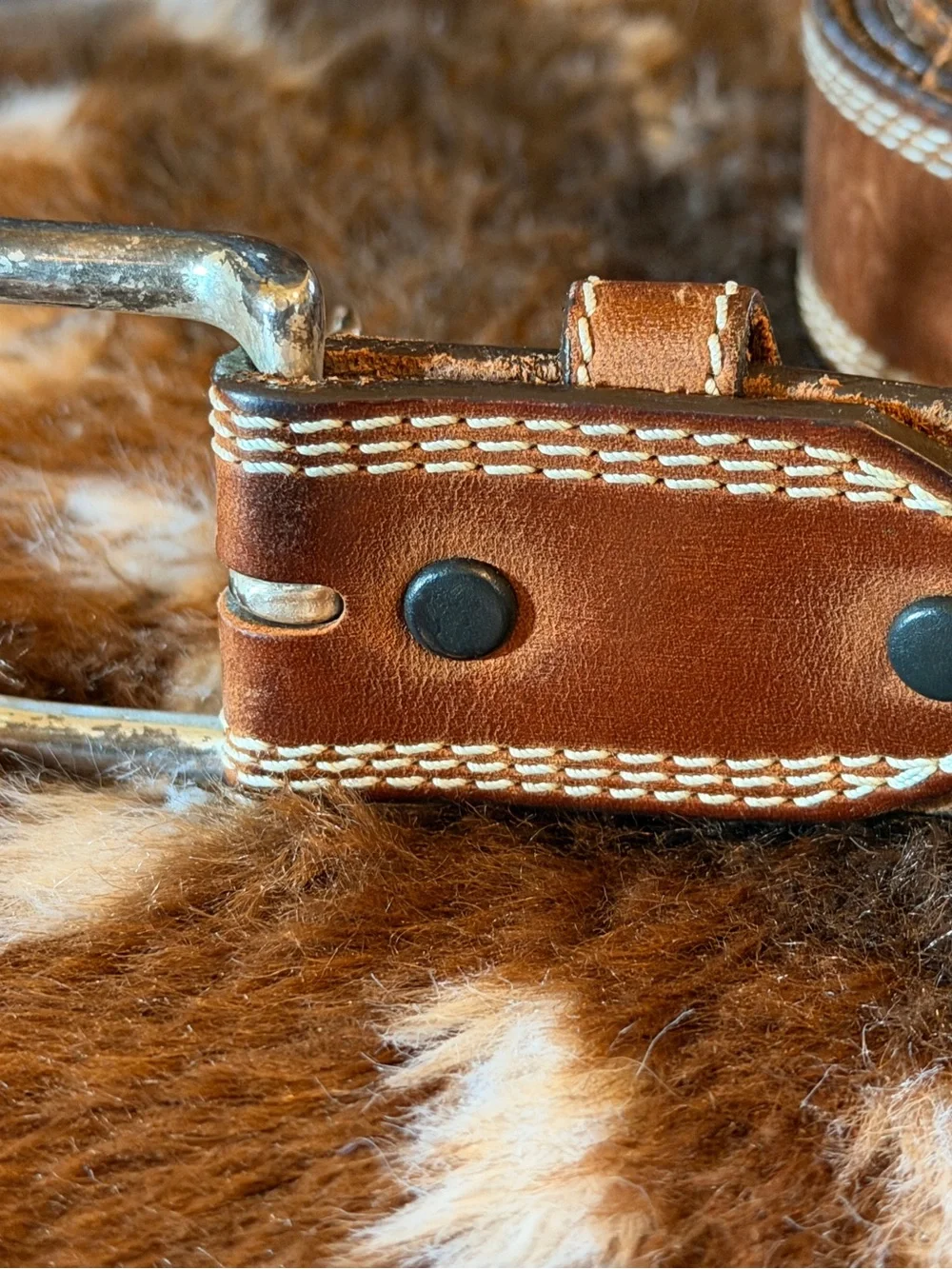 Men’s REDWING Brown Leather Belt with White Contrast Stitching